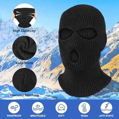 Pukavt 2 Pack 3 Hole Winter Knitted Mask, Full Face Cover Ski Mask Warm Balaclava for Skiing, Motorcycle, Snowboard
