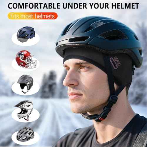 Winter Thermal Skull Cap for Men Windproof Helmet Liner with Full Ear Coverage & Eyewear Slots, Cycling Motorcycle