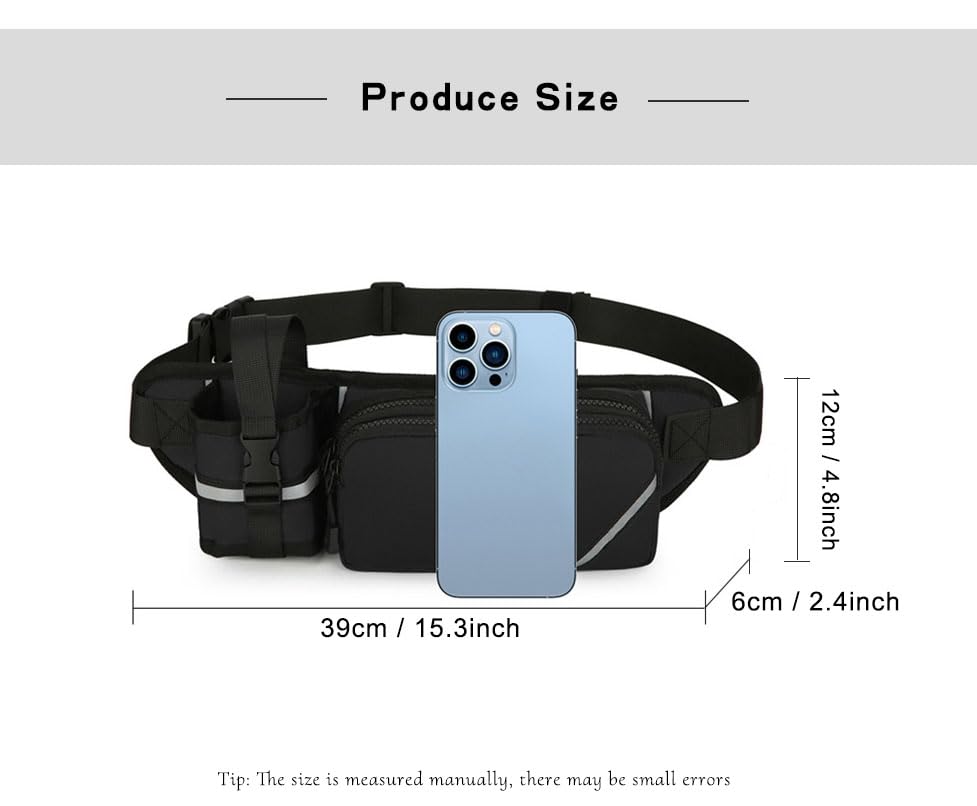 Jogging Waist Pack Bag For Men Women With Water Bottle Holder Adjustable Strap Waterproof Hiking Traveling Cycling Outdoor Waist Pack (Gery)