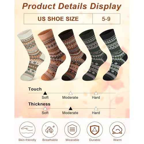 Senker Fashion Wool Socks for Women Men, Stocking Stuffers Gifts for Her Mom Boot Warm Soft Crew Sock for Winter Hiking