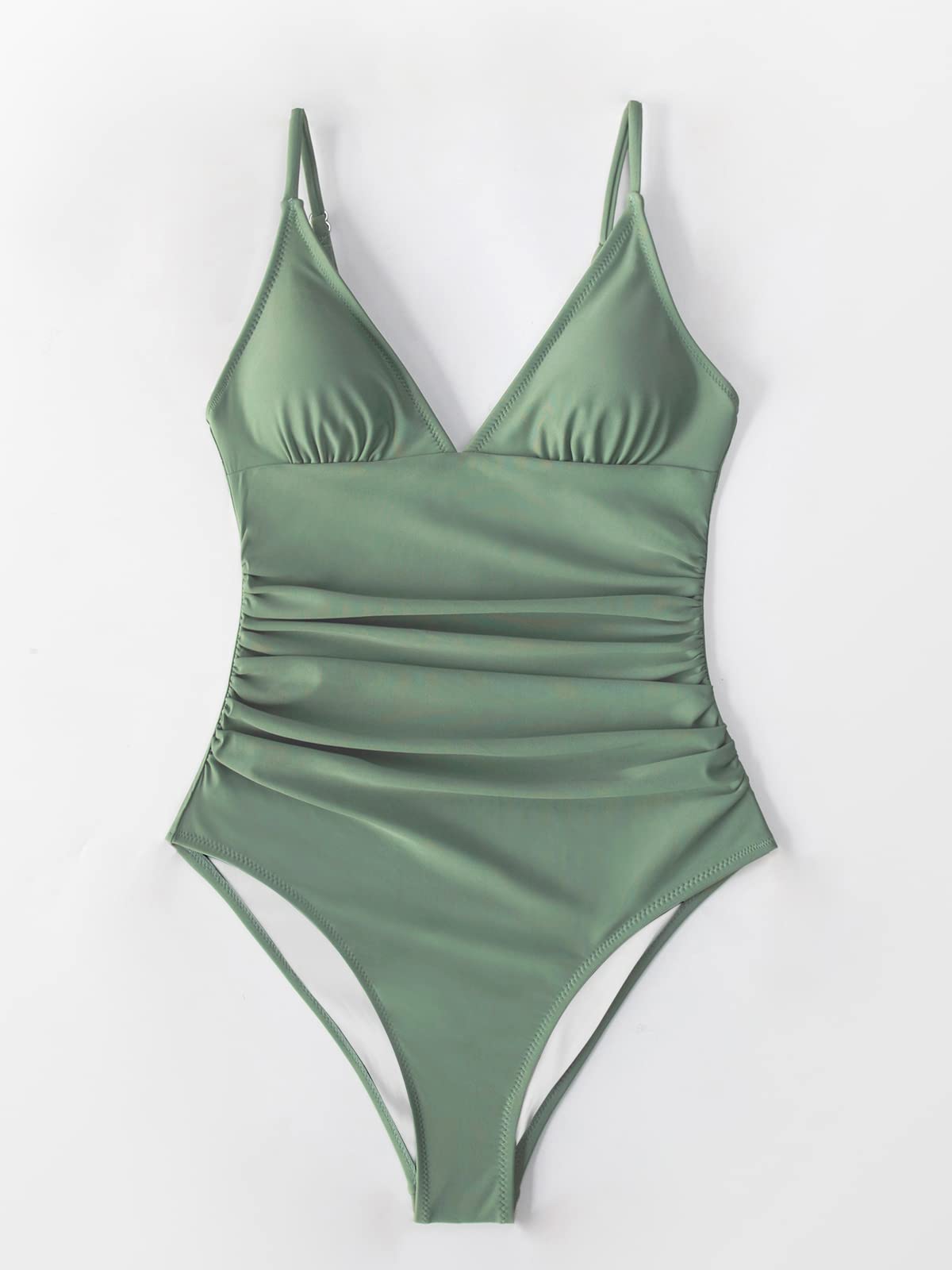 CUPSHE Women's Shirring Design High Waisted Halter One-piece Swimsuit Large