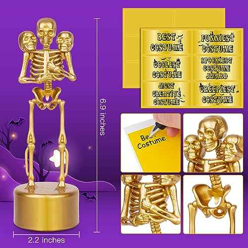 Halloween Trophy Skeleton Trophies for Kids Adults, 6 Pack Halloween Skeleton Funny Trophy Plastic Tropies for Contest Awards, Halloween Party Prizes for Adults Party Supplies