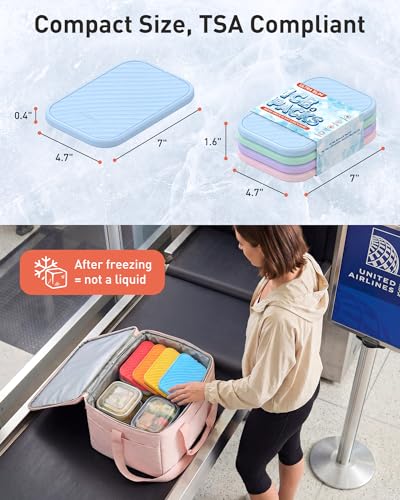 TOURIT Reusable Slim Ice Packs for Lunch Boxes - Baby Blue 4 Pack