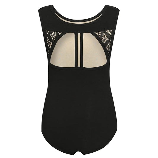 Girls Criss-Cross Mesh Back Leotard - Sleeveless Ballet Gymnastics Unitard, 10-12 Heart Mesh Black