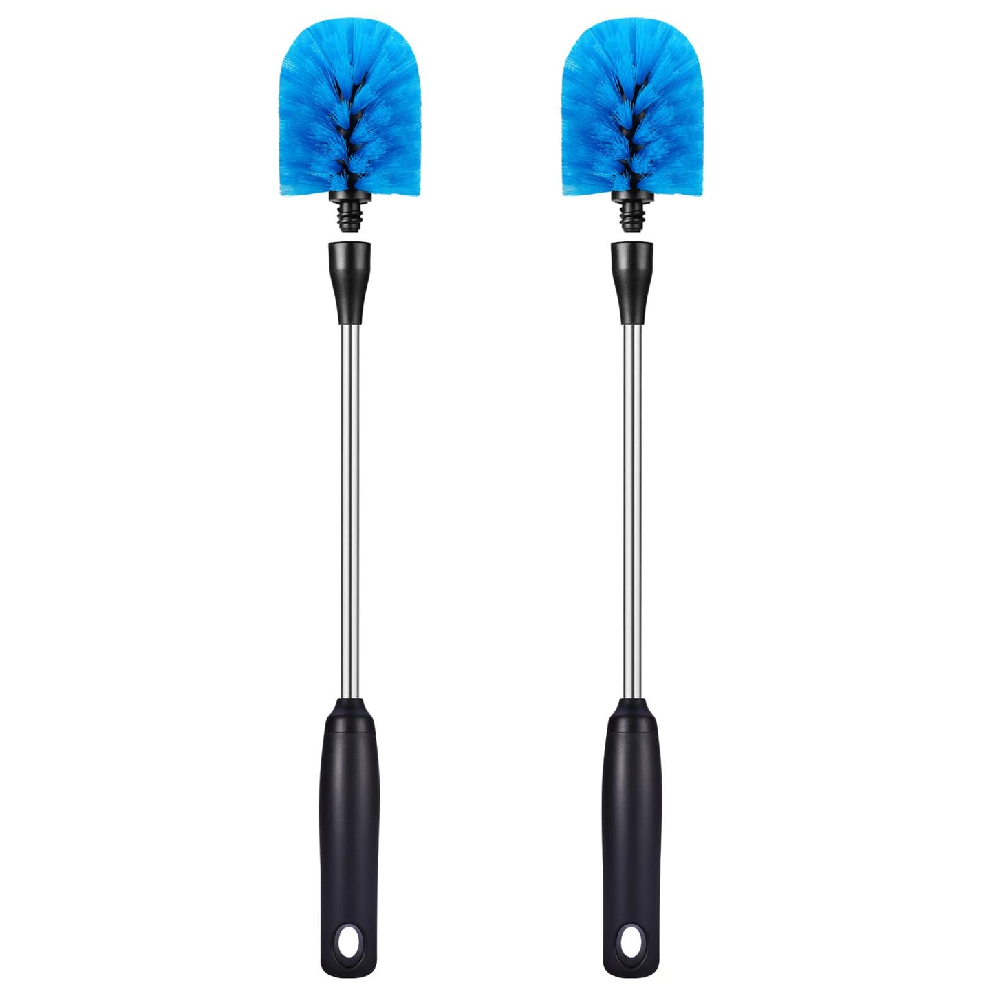 MOSOLAN Stainless Steel Bottle Brush with Replaceable Head, 2 Pack Long Handle Scrubbing Brush for Water Bottles, Glasswares, Mugs, Flasks, Tumblers, Vases, and Kitchen Sink, Blue, 15 in