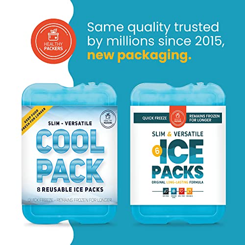 Blue Set of 6 Slim Reusable Ice Packs for Lunch Boxes & Coolers