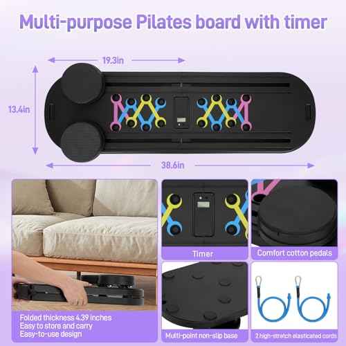 Pilates Board 15-in-1, Multifunctional Foldable Home Pilates Machine with Timer, Portable Pilates Reform Set for Women, Abs Workout and Home Fitness Exercise