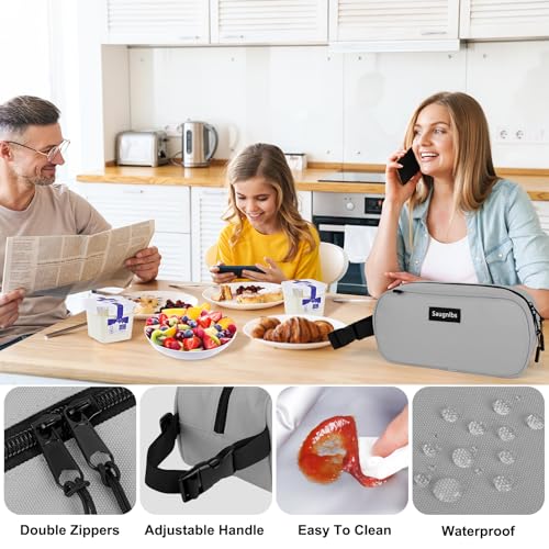 Gray Small Insulated Lunch Bag with Built-In Freezable Gel Pack - 10x4x5 Inch