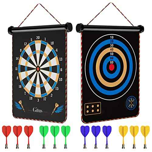 Gitus Magnetic Dart Board Indoor Outdoor Games for Kids with 12 Darts, Gifts for Teenage Boys Teen Boy Gift Ideas Gifts for Boys 8 9 10 11 12 13 14 Years Old Game Room Decor