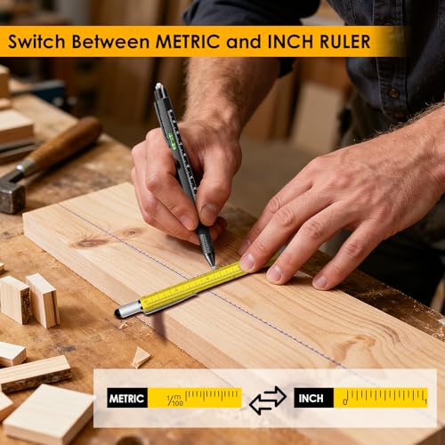 Yellow 6-in-1 Multitool Pen Gift for Men and Dads - Stocking Stuffer