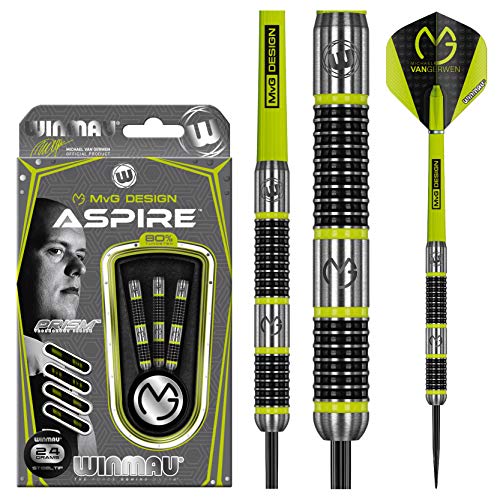WINMAU Michael Van Gerwen MvG Aspire Tungsten Steeltip Darts Set with Prism Flights and Nylon Shafts (Stems)