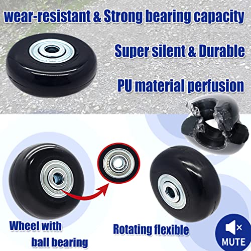 50mm Set of 4 Luggage Suitcase Replacement Wheels - Swivel Rubber Casters with Axles
