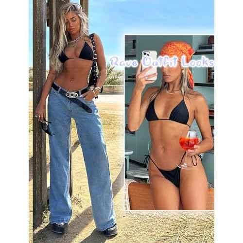 OZICERD String Bikini Tops for Women Bathing Suit Swim Tops Sexy Triangle Bikini Top Black