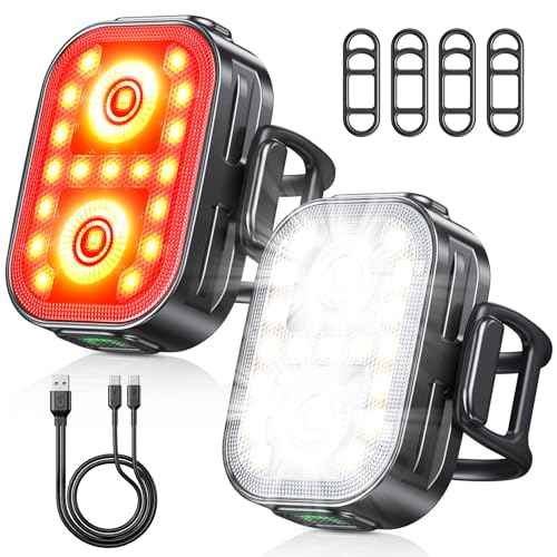 Bike Lights, Ultra-Slim & Lightweight Rechargeable Bicycle Lights Set, [5+6 Modes] Dual USB-C Bike Lights Front and Back, IP65 Waterproof Bicycle Lights for Night Riding Road Mountain Cycling