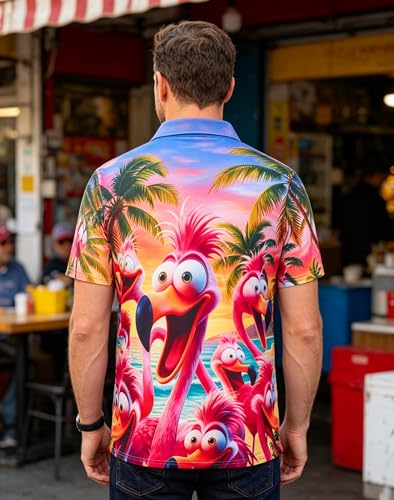 X-Large Golf Polo Shirts for Men Short Sleeve Dry Fit Performance Athletic Flamingos Hawaiian