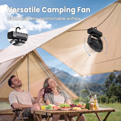 Portable Camping Fan with Light and 24000mAh Battery - 3-in-1 Rechargeable Fan for Outdoor Travel