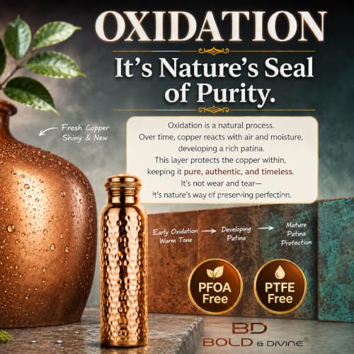 Copper Water Bottle 32oz Hammered Pure Copper Drinking Vessel with Leak-Proof Cap & Canvas Bag