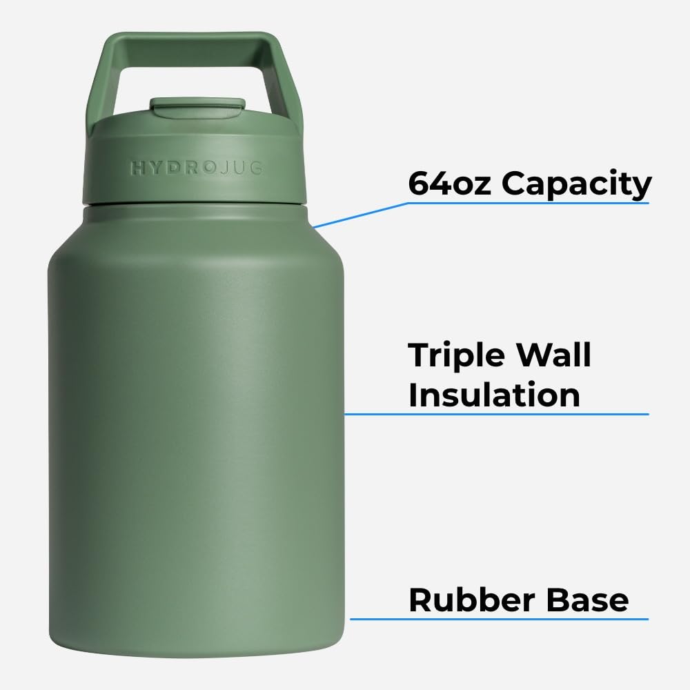 HydroJug Sport Jug 64oz Insulated Half Gallon Water Bottle, White