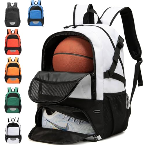 AIRTTUZ Large Capacity Basketball Backpack White for Sports Equipment & Gear