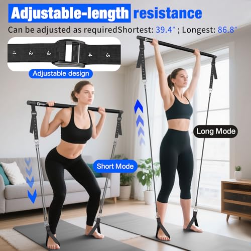 Bbtops Pilates Bar Kit with Resistance Bands - Matte Black Home Workout Equipment