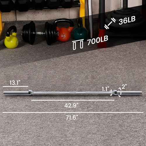 Fitvids Olympic 2-Inch Barbell Bar for Weightlifting and Powerlifting, 700 Pound Capacity, 2 Inch Diameter, Chrome, Multiple Sizes
