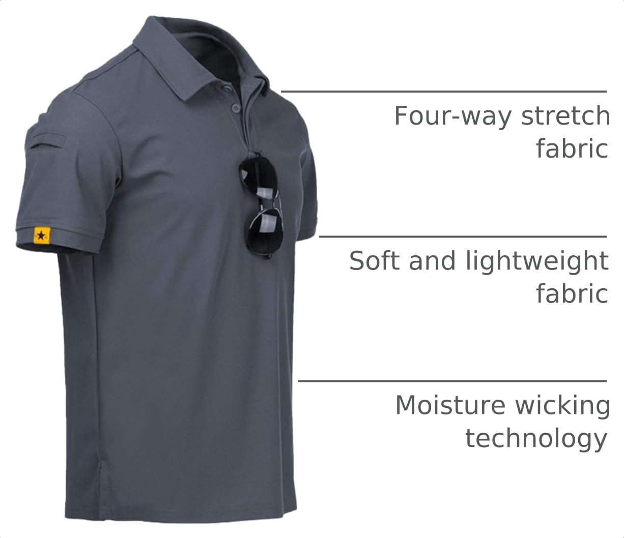 ZITY Mens Polo Shirt Short Sleeve Sports Tactical T-Shirt Athletic Golf Polos Daily Casual Stylish Collared Shirts for Men Grey X-Large