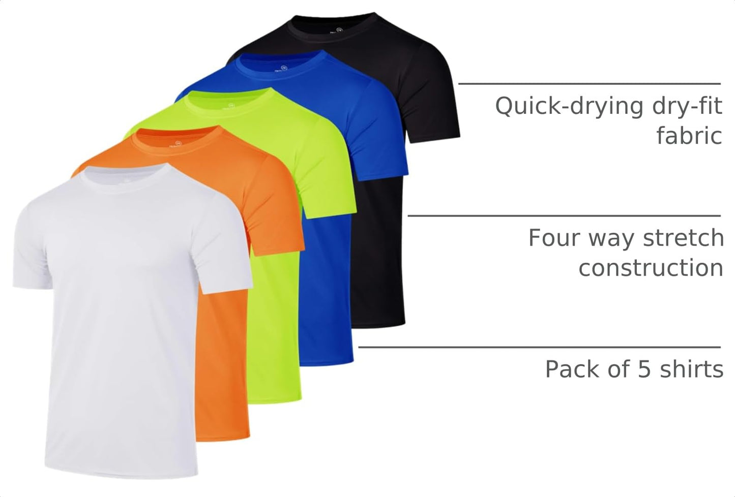 Real Essentials - Pack of 5 Men’s Active Quick Dry Fit Crew Neck T-Shirts Athletic Gym Workout Short Sleeve Tee Tops Camisas para Hombres Summer - 3X-Large - Set 14