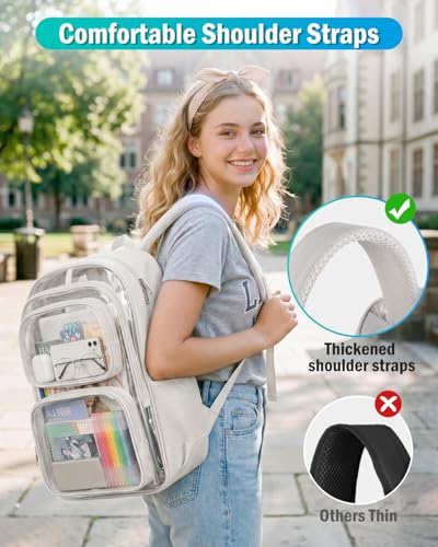 Large Grey Clear Backpack with Thickened Shoulder Straps for School & Travel