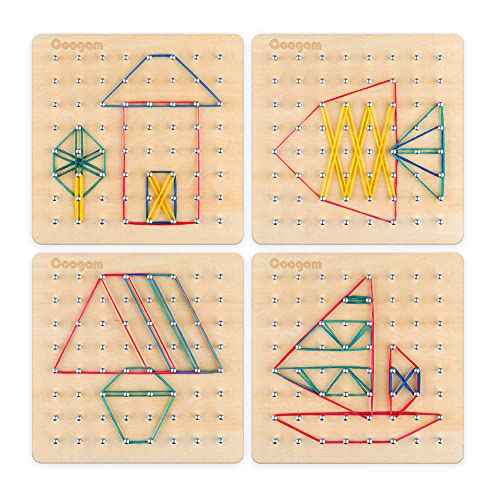 Coogam Wooden Geoboard Mathematical Manipulative Material Array Block Geo Board ? Graphical Educational Toys with 30Pcs Pattern Cards and Latex Bands Shape STEM Puzzle Matrix 8x8 Brain Teaser for Kid