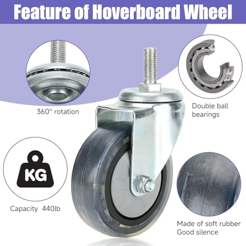 Quiet Rubber Wheel for Hoverboard Seat Attachment - Transparent 4 Inch