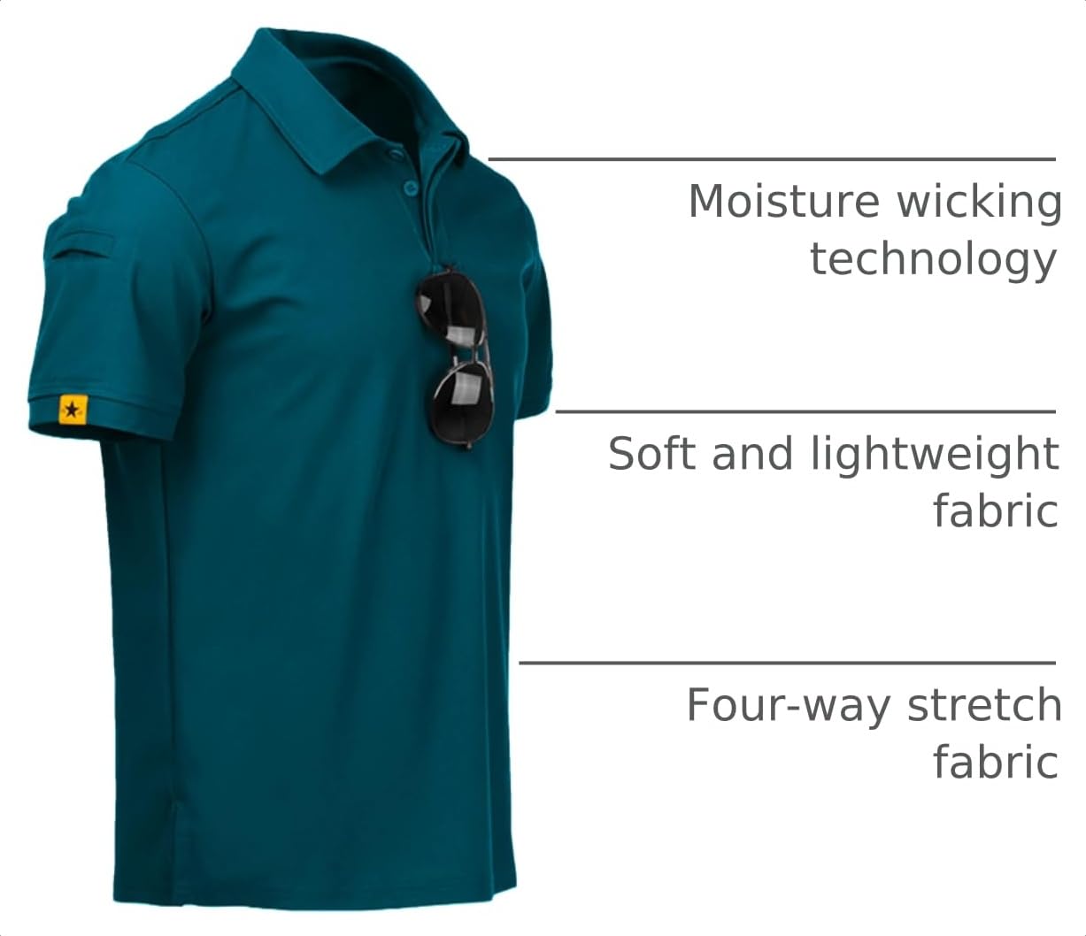 ZITY Mens Polo Shirt Short Sleeve Sports Tactical T-Shirt Athletic Golf Polos Daily Casual Stylish Collared Shirts for Men Dark Teal Blue Large