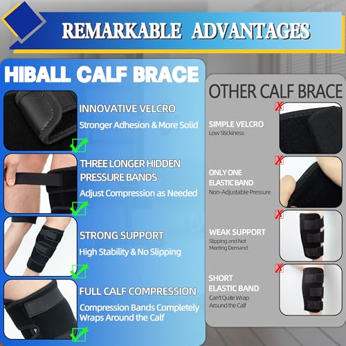 Hiball Adjustable Calf Brace Support for Men Women - Black, XX-Large