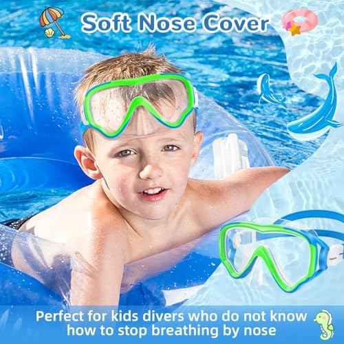 Kids Swim Goggles with Nose Cover, Anti Fog Wide View Clear Swim Mask for Kids Youth 3-15, Anti-Shattered No-leak
