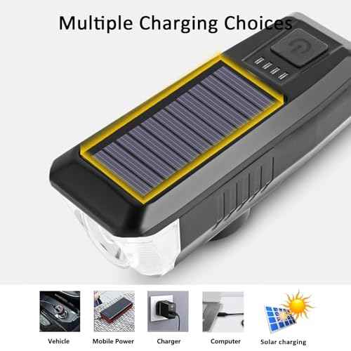 Ultra Bright Bike Light, IPX4 Water Resistant Bicycle Headlight, USB Rechargeable, 3 Light Modes, Solar Powered LED Bicycle Lights Front for Kid Women Men Road Cycling Safety