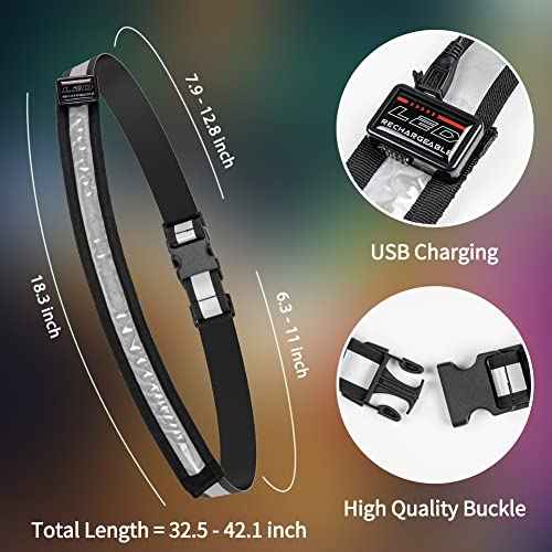 LED Reflective Running Gear,High Visibility Reflective Belt Sash with Safety Light,USB Rechargeable Adjustable Size Night Accessories for Night Outdoor Running