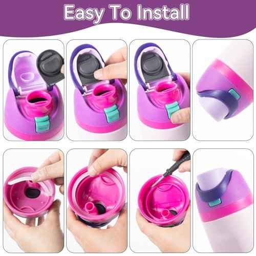 12PCS Replacement Straws Compatible with Owala 24oz/32oz with 2 Cleaning Brushes 6 Reusable Stainless Steel Straw 2 Water Bottle Seal Ring 2 Replacement Stopper for Owala Freesip (Grey)