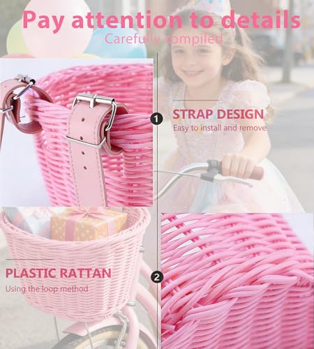 Kids Bike Basket Set with Pink Tassels, Bell & Ribbons - Bicycle Decorations for Boys & Girls