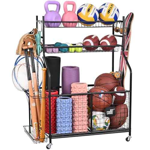 Mythinglogic Sports Equipment Garage Organizer,Garage Ball Storage for Sports Gear and Toys, Rolling Ball Cart with Wheels for Indoor/Outdoor Use