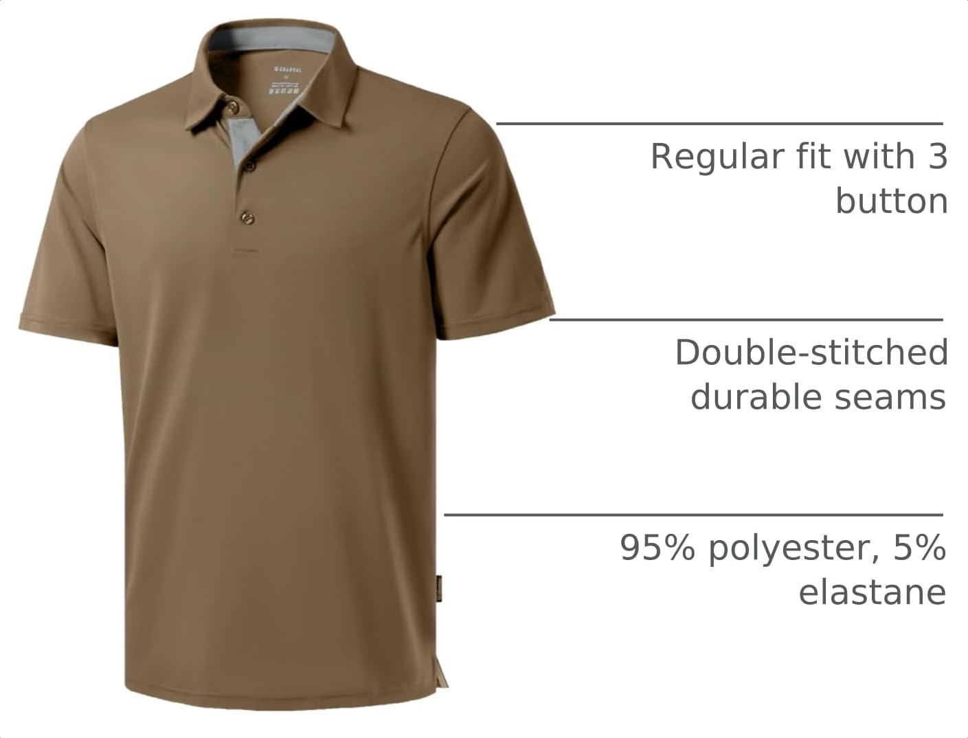 Men's Golf Polo Shirts Dry Fit Short Sleeve Shirt, Khaki, 4XL