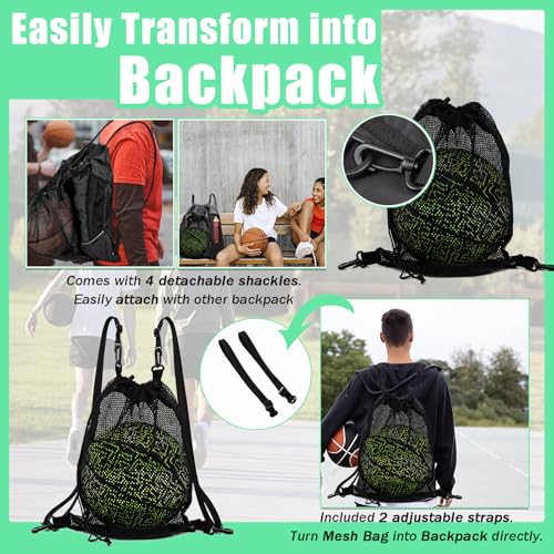 Dark Black Drawstring Soccer Bag with Detachable Mesh Ball Pocket - Foldable Sports Backpack for Kids & Teens
