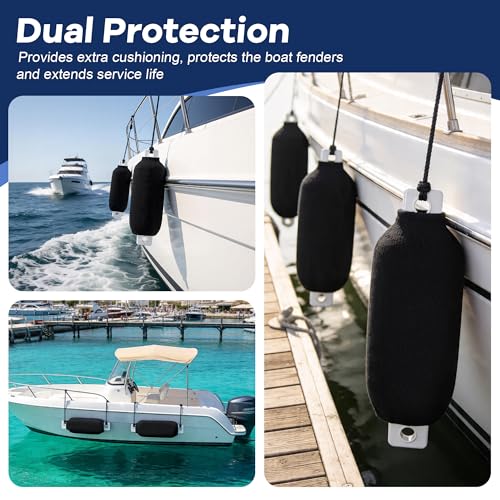 Boat Fender Covers 4-Pack - Black 5x16 Inch Marine Bumper Sleeves, Heavy-Duty Shock Absorbent & UV Resistant