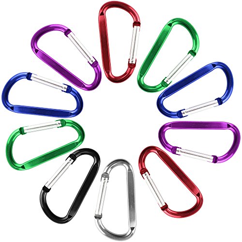 Aluminum D-Shape Carabiner Clip 1.8 Inch Pack of 10 for Camping Hiking Outdoor