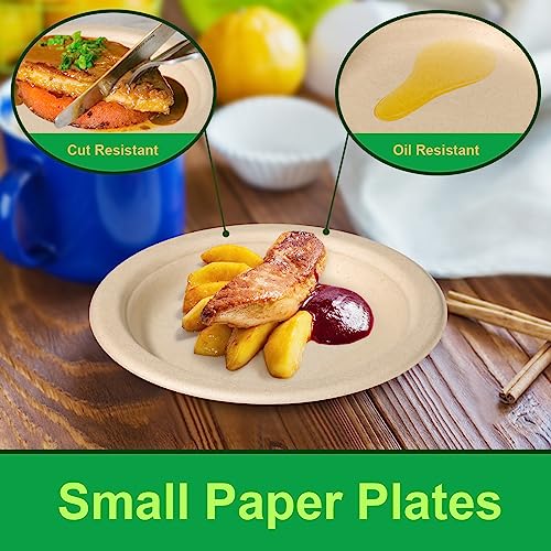 Brown 7 Inch Compostable Paper Plates - 300 Pack, Eco-Friendly & Durable