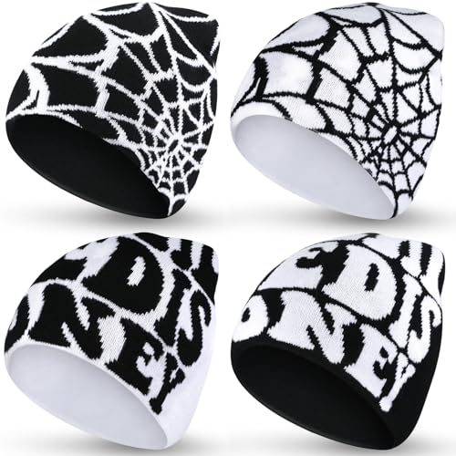 Ramede 4 Pcs Y2k Beanie - Double Sided Graphic Beanies for Men and Women, Acrylic Knitted Y2k Hats Accessories