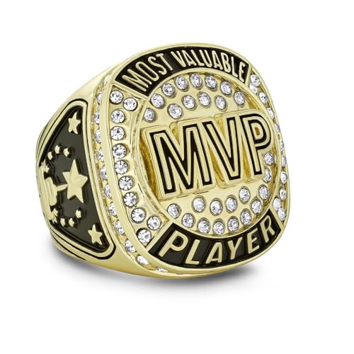 Express Medals Champion Gold MVP Most Valuable Player Trophy Ring Award Gift Prize with Display Neck Chain and Stand Championship Rings