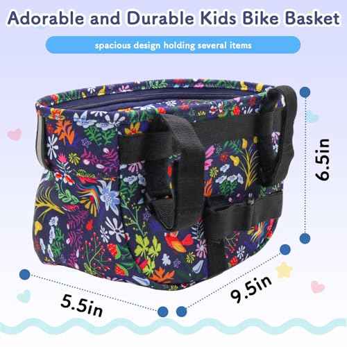 Kids Bike Basket,Bicycle Basket Front, Cute Front Frame Handlebar Bag with Reflective Straps Two Zipper Lip Fit Toddlers Bike Scooter,Waterproof Oxford Cloth Bike Basket for Boys, Girls