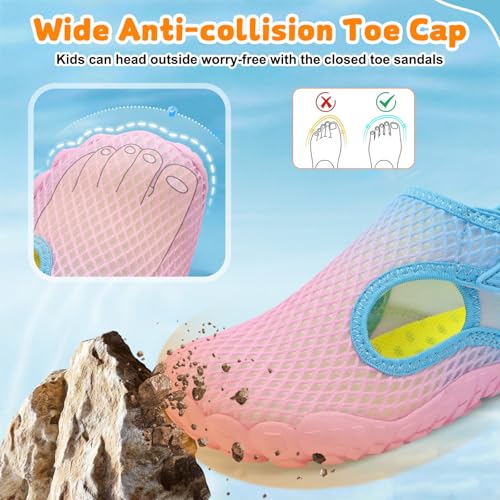 Kids Water Sandals - Adjustable Sport Shoes with Non-Slip Rubber Sole - Purple Blue, 3 Big Kid