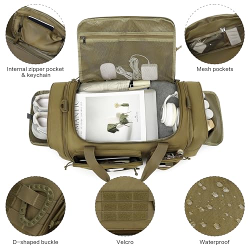 Brown 3-in-1 Tactical Gym Bag Backpack 40-45L Expandable Travel Duffle with Shoe & Wet Pockets