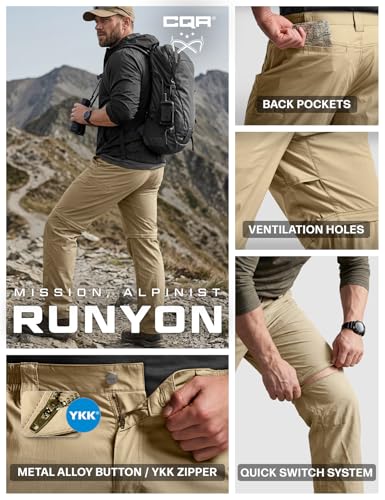Men's Convertible Cargo Tactical Pants - Water Resistant Outdoor Hiking, Zip Off, Lightweight Stretch, 36W x 32L - Runyon Dune Khaki