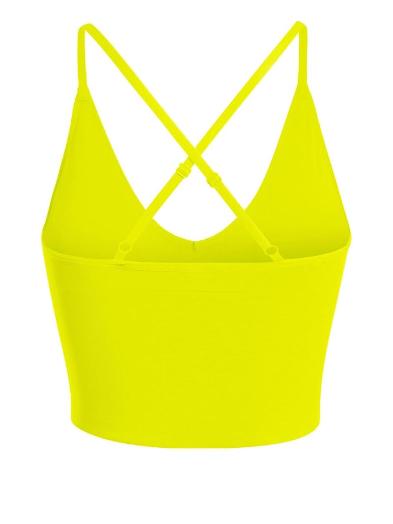 Design by Olivia Neon Yellow Padded Longline Sports Bra Crop Top - Large